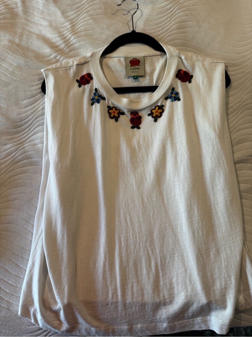 FARM Rio White Tank with Floral Embroidery